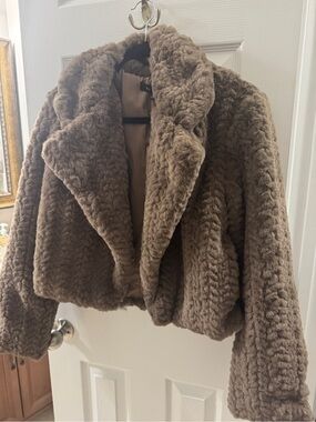 Blu Pepper Faux Fur Cropped Teddy Jacket - Brown